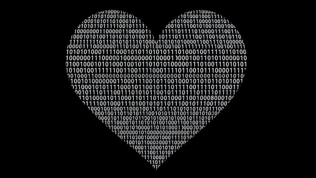 Heart shape made of binary code on a black background love technology computer data digital - Powered by Adobe