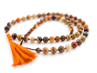 A colorful necklace with beads and a tassel