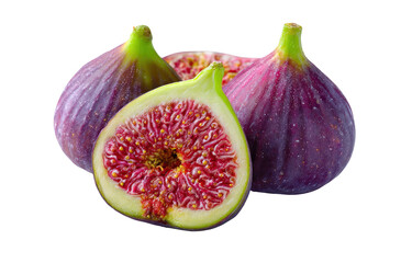 Fresh Purple Figs Cut Open Revealing Red Seeds and Flesh Isolated on Transparent Background