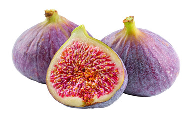 Fresh Purple Figs Cut Open Showing Red Interior Isolated on Transparent Background