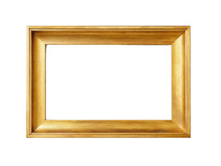 Golden Wooden Picture Frame with Beveled Edge and Golden Trim Isolated on Transparent Background