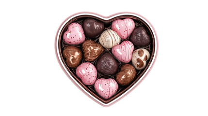 Obraz premium Assorted chocolates in a heart shaped box on transparent background
