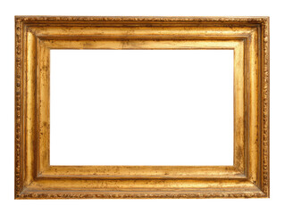 Vintage Gold Picture Frame with Ornate Details and Distressed Finish Isolated on Transparent Background