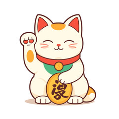 Obraz premium Cute maneki-neko lucky cat icon, paw waving repeatedly