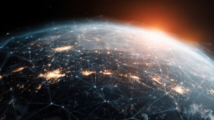 Digital global network connecting cities across earth