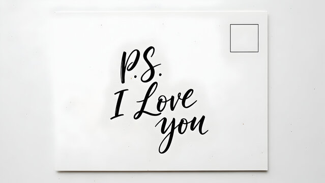 P. S. I love you postcard. Modern vector brush calligraphy. Ink illustration with hand-drawn lettering.