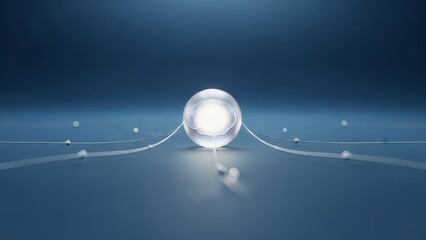 Abstract glowing brain sphere with connecting lines on blue background