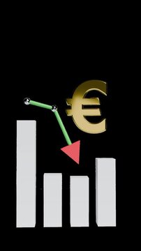 Euro Currency Market Crash with Downward Trend Graph - Transparent Background