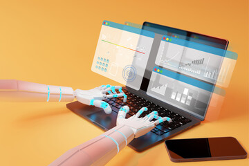 The image shows an AI robotic arm helping businesses to generate sustainable profit growth.