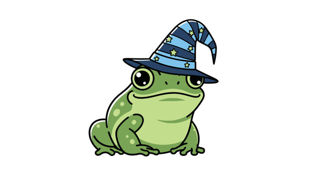 Cute frog wearing a wizard hat
