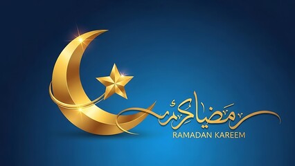 Elegant ramadan kareem greeting card with golden crescent and star