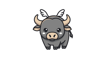 Fototapeta premium Cute cartoon buffalo with wings