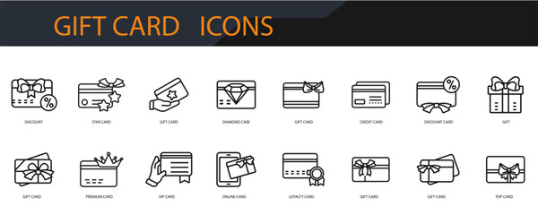 gift card icons set minimalist flat style design, gift card set Vector illustration  on white background