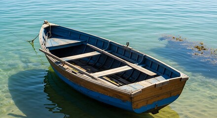 Obraz premium Blue Boat on Clear Water.