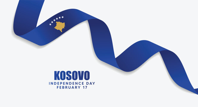 Kosovo Independence Day February seventeenth celebration banner with blue ribbon and flag stars vector poster