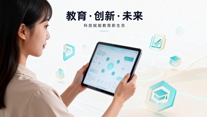 Woman using tablet for education