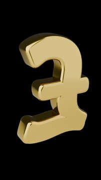 Golden British Pound Symbol Seamless Rotating Loop - 3D Animation