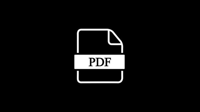 PDF file icon with white label and black background document symbol with video animation.