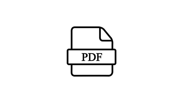 PDF file icon with white label and white background document symbol with video animation.