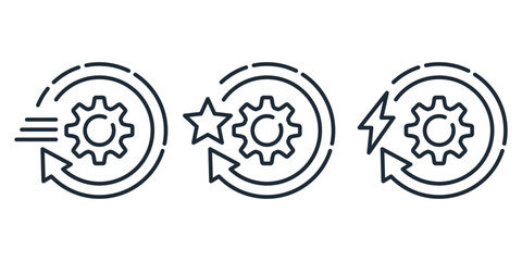 The process of action. Active technical solutions.Vector linear icon isolated on white background.