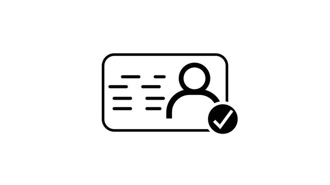 NID card and check mark icon animation, profile verify icon with check mark symbol on a white Background. Nationality verify icon animation , with 4k video animation.