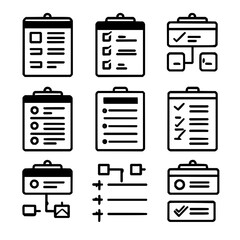 Black and White Checklist Icons on Clipboard