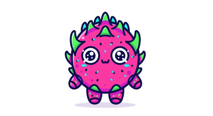 Fototapeta premium Cute dragon fruit monster character with big eyes and spikes.
