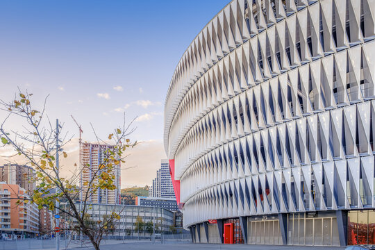 San Mames Stadium Modern Architecture, White Facade Panels, Athletic Club de Bilbao Football Ground