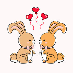 Cute Valentine&rsquo;s Day Love Rabbits Illustration Romantic Bunny Couple