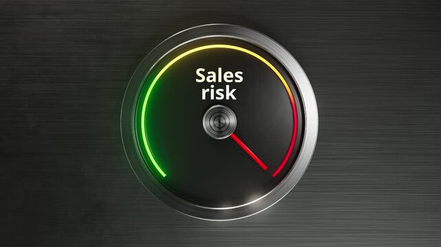Sales Risk Meter Gauge Business Concept 3D Animation : 3D animation of a risk meter showing Sales risk level. Concept of retail commerce, marketing and business crisis.