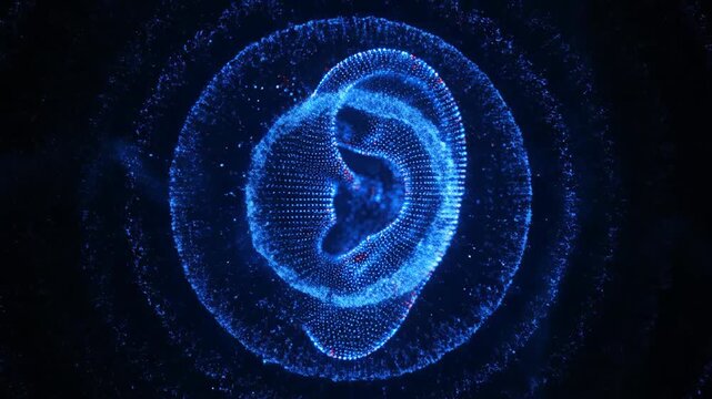 Futuristic Digital Human Ear Made of Particles Artificial Intelligence Sound Concept