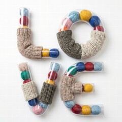 Colorful Yarn Display Forming Word Love with Knitted Accessories