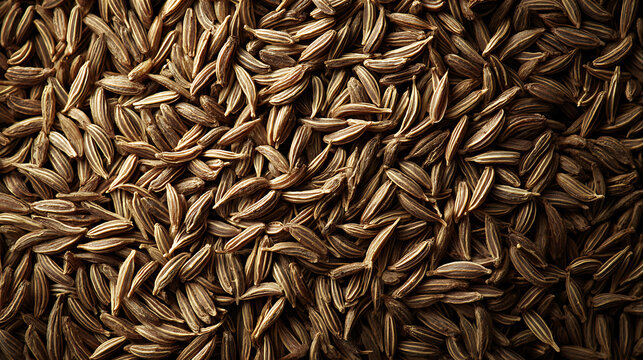 Top view of whole cumin seeds forming a uniform background