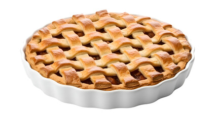 Golden lattice pie in metal baking dish