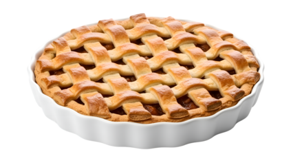 Golden lattice pie in metal baking dish