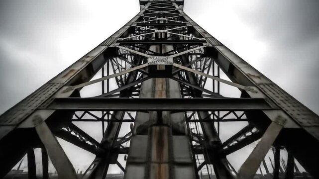 Industrial Mine Headframe Against Overcast Sky.