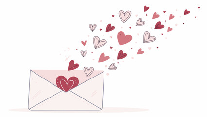 Hearts pouring out of an open envelope in a cute illustration
