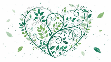 Beautiful green heart shaped leafy design for love and nature themes