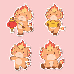 Obraz premium Year of the Fire Horse elements. Cute Chinese New Year sticker sheet, the Horse of Fire theme. Playful Chinese New Year elements sticker collection, Year of the Fire Horse.