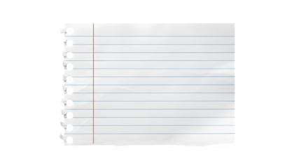 Blank lined notebook paper isolated on white background for school or office design