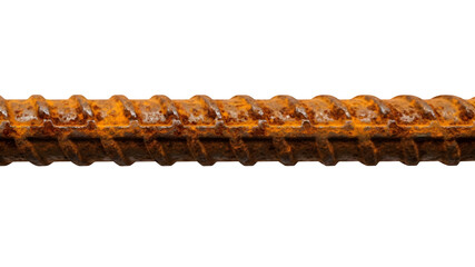 Rusty steel rebar isolated on white background for construction and corrosion concepts