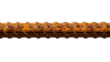 Rusty steel rebar isolated on white background for construction and corrosion concepts