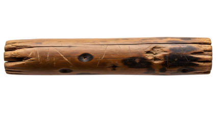 Rustic wooden rainstick percussion instrument isolated on white background