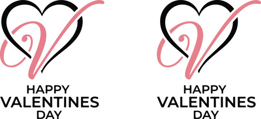 Elegant stylized initial V letter entwined with heart shape for valentine greeting banner