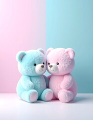 Two teddy bears sitting together on Teddy Day showcasing love and friendship in a soft pastel environment