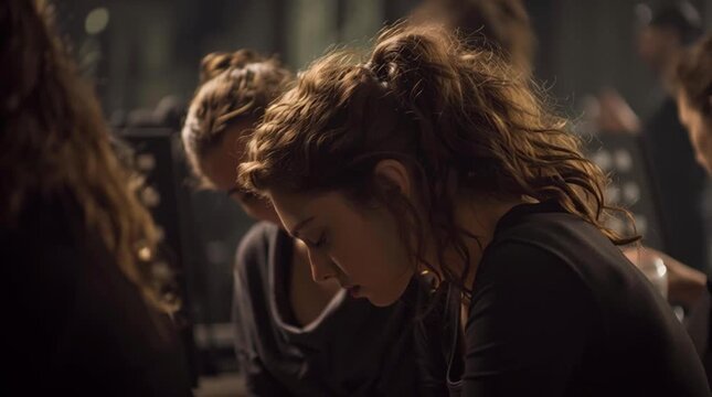 shared breath before the spotlight, backstage support easing stage fright, two artists finding calm together