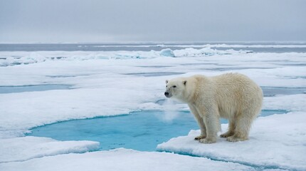 Polar Bear on Blue Melt Sea Ice