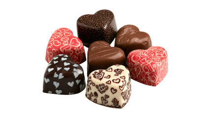 Pile of heart shaped chocolate truffles with decorative designs ideal for gifting love