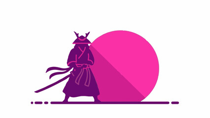 Stylized warrior in traditional attire stands before a large, vibrant circle