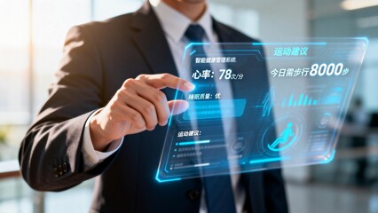 Businessman interacting with digital health interface